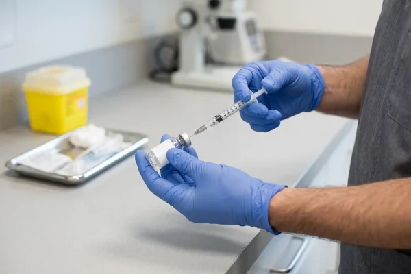 Clinician measuring a precise peptide therapy dose before injection