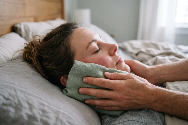 Cloth-wrapped cold compress applied to reduce filler swelling after injection