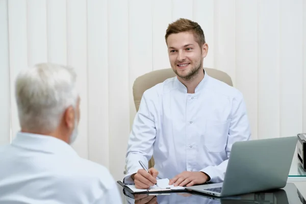 Doctor discussing PRP treatment to a potential patient