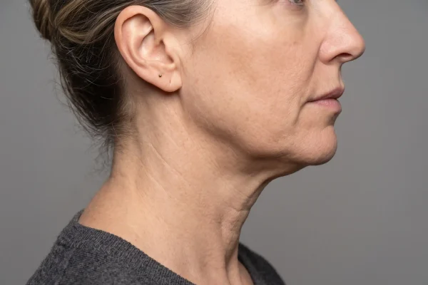 Jawline and neck profile of a typical FaceTite candidate with mild skin laxity