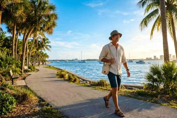 Man wearing a loose hat outdoors in Tampa to shield his scalp after PRP injections