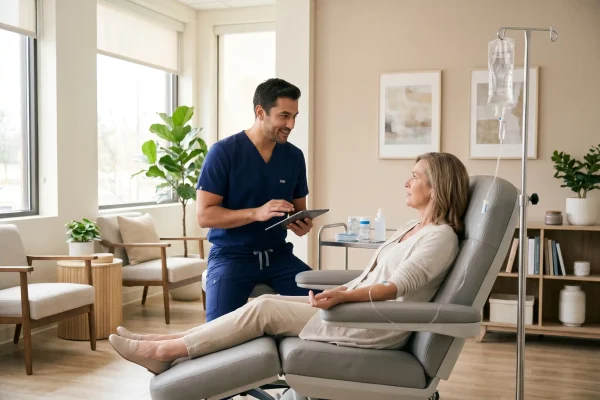 NAD+ therapy provider and patient at a Tampa regenerative medicine clinic
