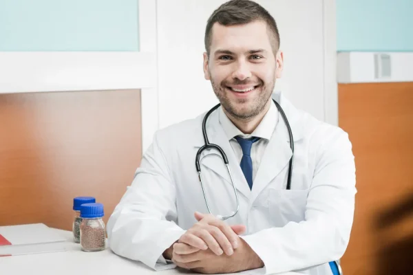Plastic surgeon smiling and approving PDO thread lift as a viable procedure