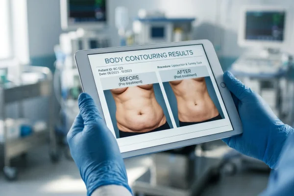 Reviewing real before-and-after photos with a plastic surgeon