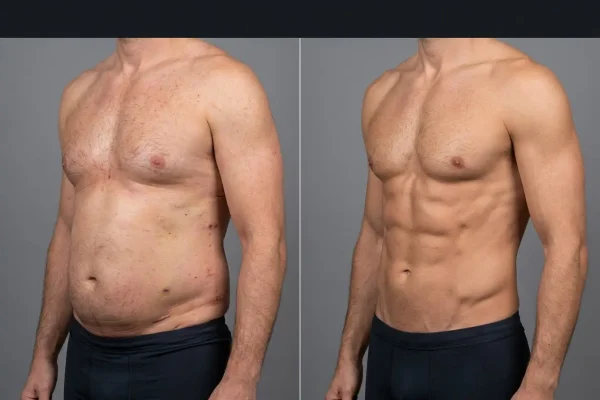 Skin retraction progress from six weeks to twelve months after liposuction recovery