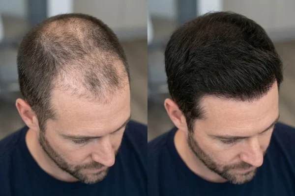 Before and after crown density comparison from PRP hair treatment