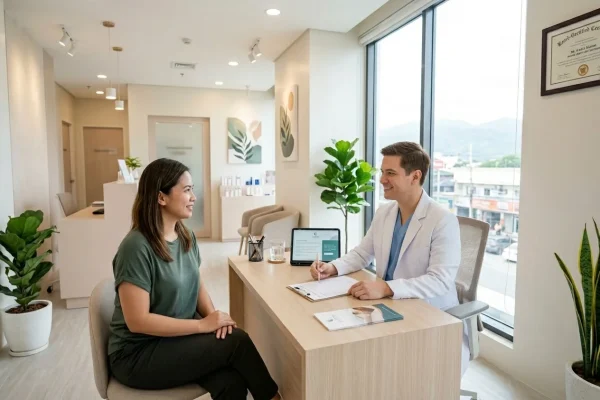 Board-certified provider consulting a patient about Botox for smile lines