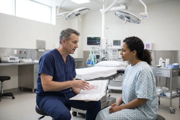 Board certified surgeon discussing FaceTite in an accredited Tampa surgical suite