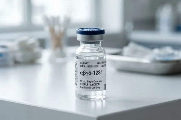 Close-up of a human-grade NAD+ vial highlighting compound quality and safety