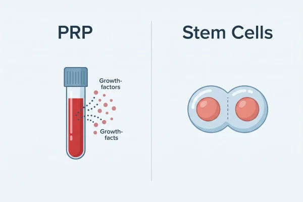 Comparison of PRP versus stem cells showing why PRP is not the same as stem cells