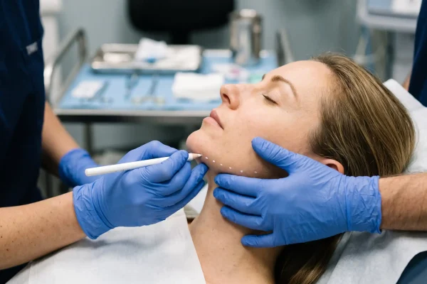 Facial mapping and candidacy assessment before jawline filler placement at Formation