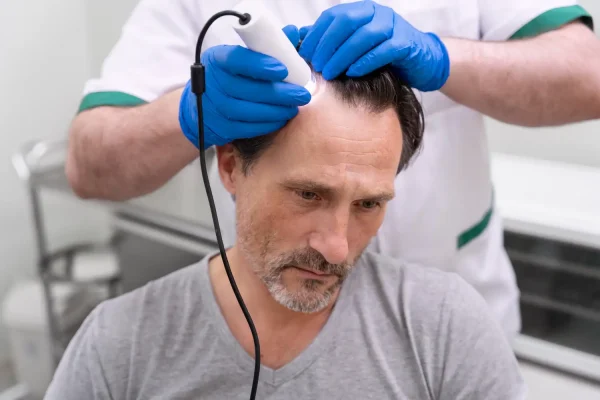 Man getting hair treatments for his bald spot