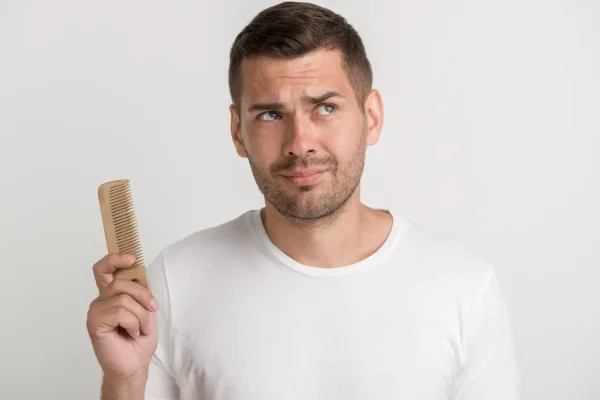 Man holding a comb and noticing hair loss problem