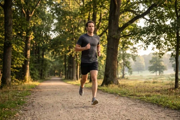 Man jogging outdoors to support hair health between PRP frontal hair loss sessions