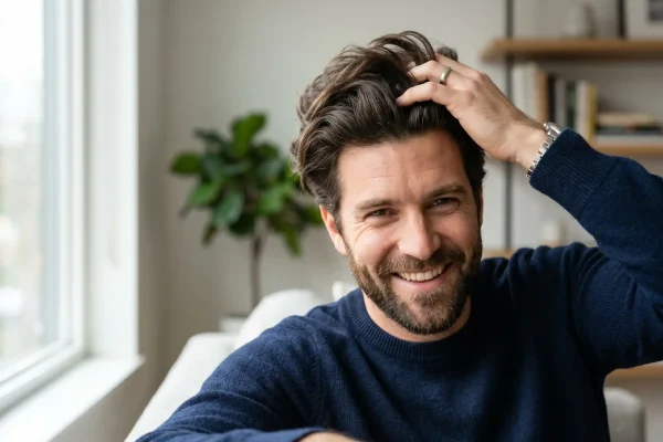 Man with thicker hair after completing PRP hair therapy series