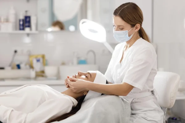 Plastic surgeon prepping a patient for their FaceTite procedure