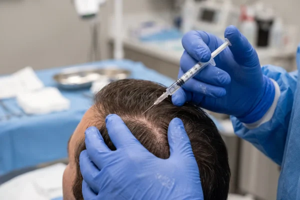 Precise scalp injection technique used for PRP genetic hair loss treatment