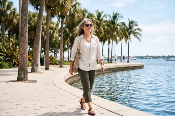 Woman outdoors in Tampa sunlight, a factor that shortens non-surgical facelift longevity
