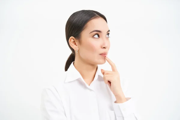 Woman thinking of getting a non surgical treatment for her double chin