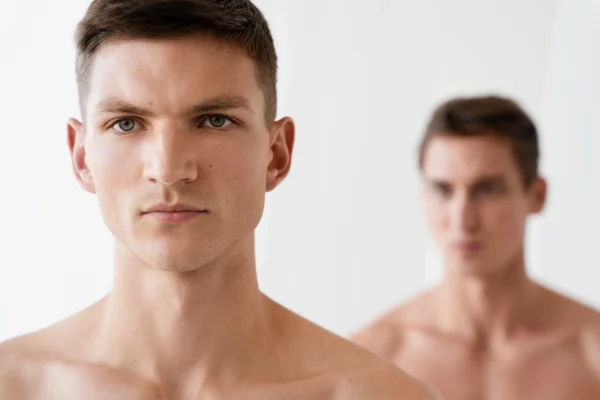 Young man with defined jawline and neck profile highlighting factors that contribute to double chin development.