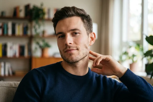 A man showcasing a sculpted and contoured lower face and chin