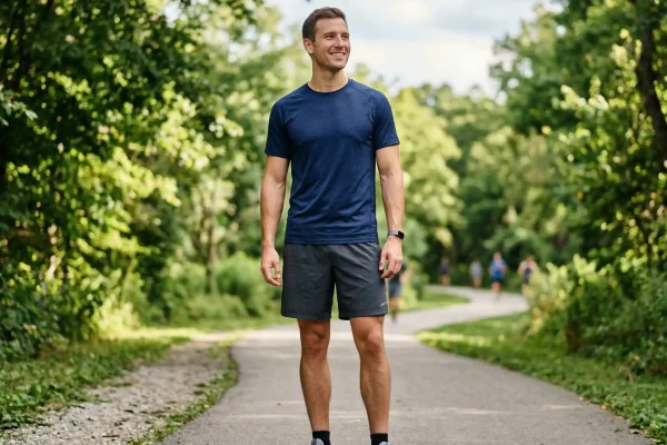 A man with a toned, athletic build wearing fitted clothing.