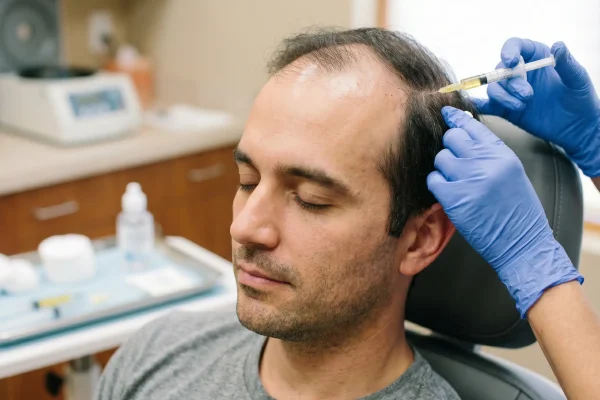 A patient reclining comfortably during a professional PRP treatment session