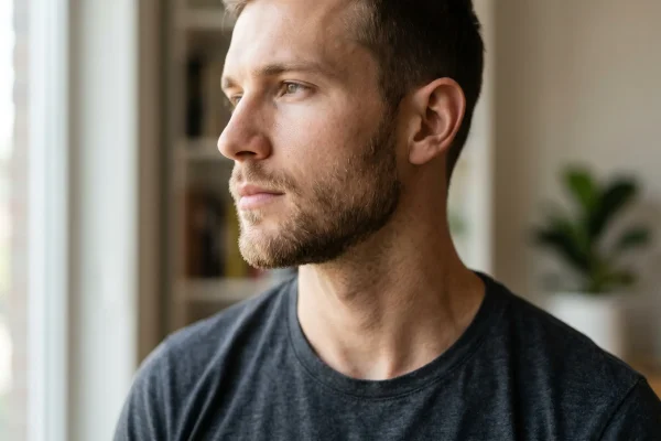 A young man looking left