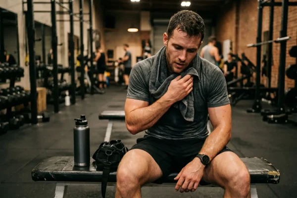 Athlete recovering after training while using Sermorelin for muscle recovery