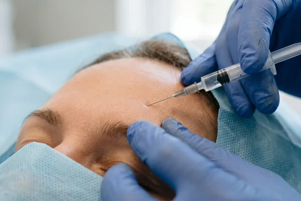 Precise botulinum toxin injection into the forehead muscle before binding