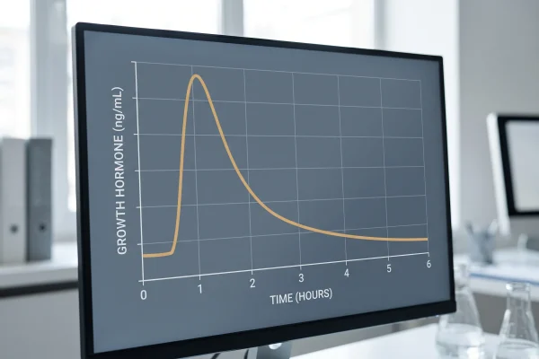 Chart showing a growth hormone pulse peaking about 40 minutes after