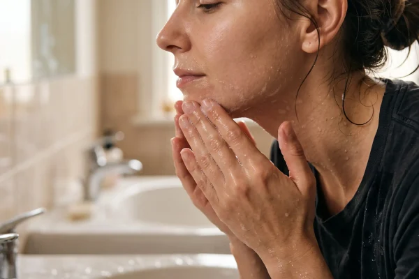 Gentle fingertip face washing as safe chin filler aftercare contact