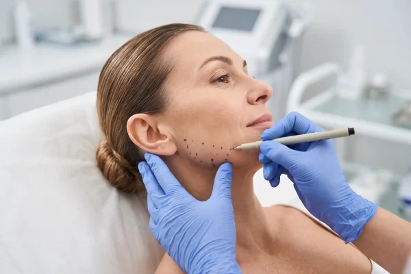 Clinician mapping masseter points to reduce jaw size without surgery