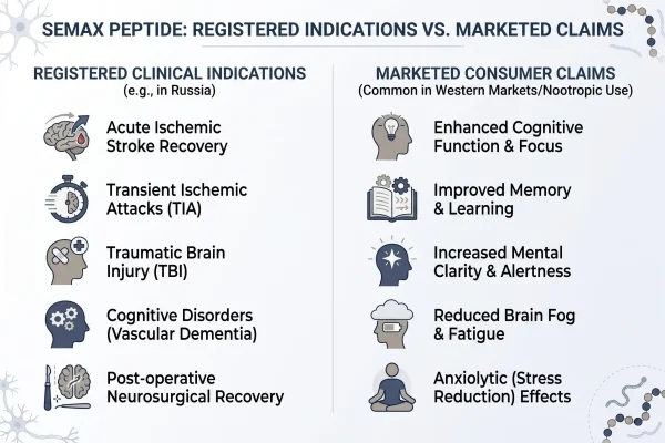 Comparison of registered Semax indications versus U.S. marketing claims