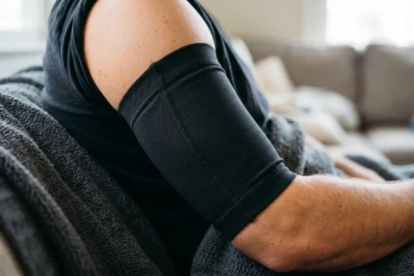 Compression garment worn during HD arm liposuction recovery
