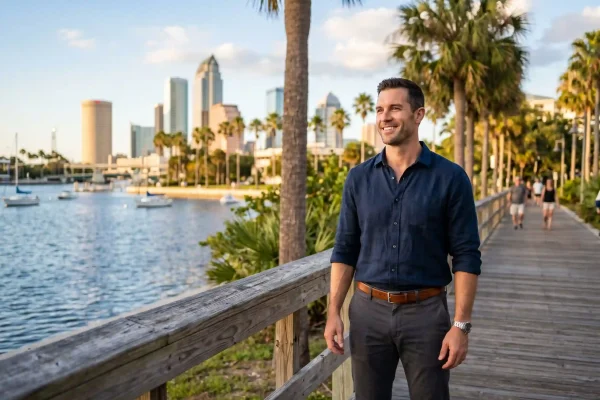 Confident man with a defined jawline outdoors in Tampa