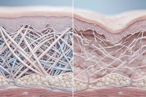 Diagram showing collagen loss that causes a saggy neck