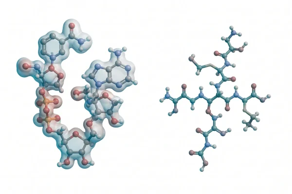 Diagram comparing NAD+ coenzyme with a peptide amino acid chain