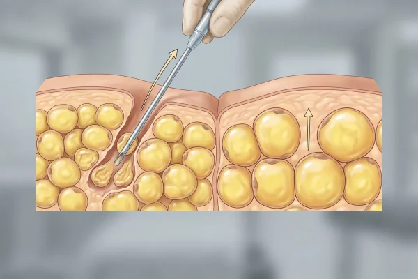 Diagram of how fat cells shrink and enlarge after liposuction