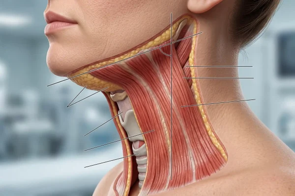 Diagram of the cervicomental angle and platysmal bands on an aging neck