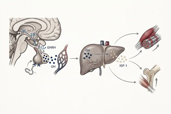 Diagram of the growth hormone and IGF-1 pathway that Ipamorelin acts on