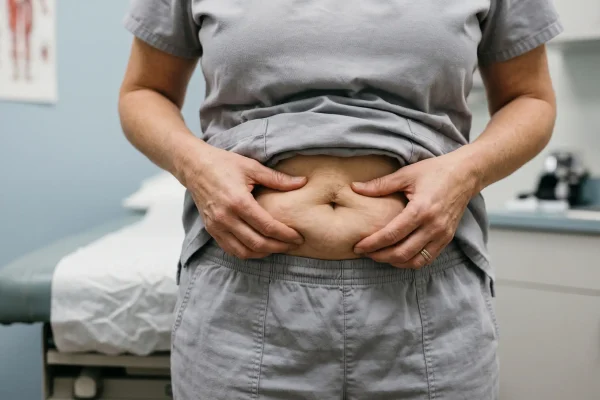 Excess abdominal skin laxity that medically qualifies for tummy tuck surgery