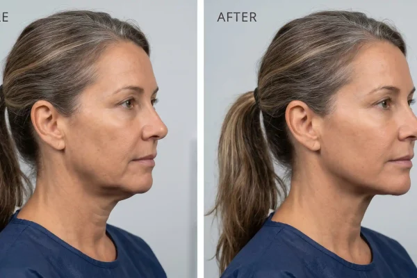 FaceTite before and after profile showing improved jawline definition