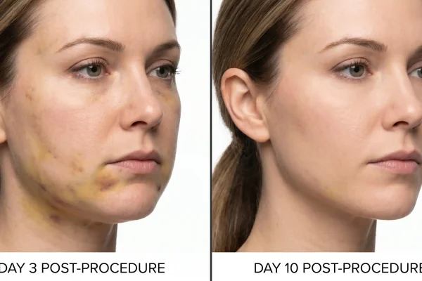 FaceTite recovery before and after showing bruising resolution