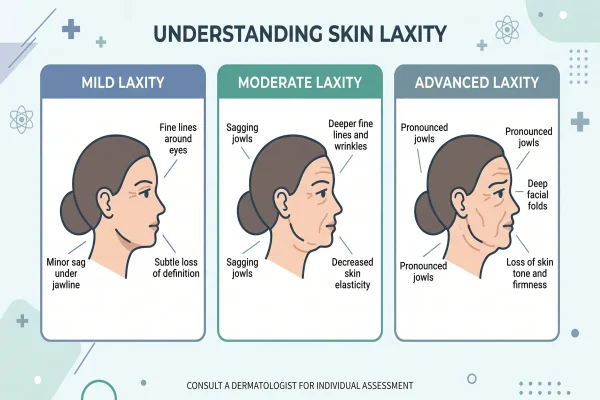 Infographic matching mild, moderate, and advanced sagging to FaceTite vs HIFU