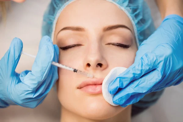 Female patient receiving an botox injection on her face