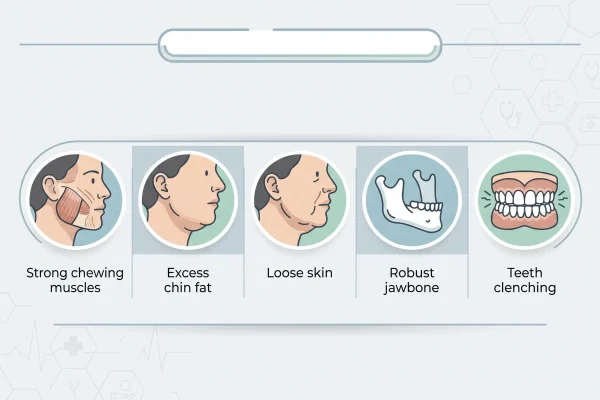 Five causes of a wide jaw: muscle, fat, skin, bone, and clenching