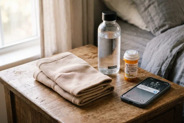 Recovery supplies prepared before high-definition liposuction surgery