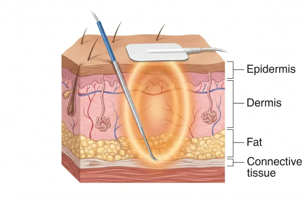 How FaceTite radiofrequency probe works on the jawline and neck