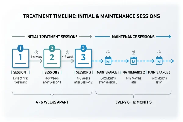 PRP facial treatment timeline showing the initial series and maintenance schedule